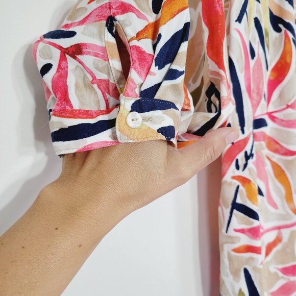 Nic+Zoe Long Sleeve Blouse Shirt Top Multicolor Leaf Print Notch Neck Stretch M - Picture 9 of 10